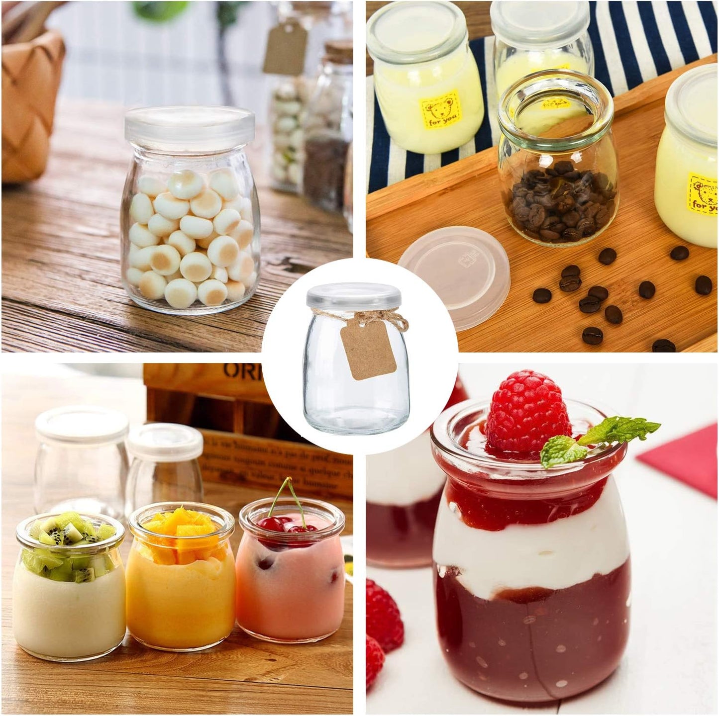 6.7Oz Small Glass Jars 20Pack, Clear Glass Pudding Jars with PE Lids and Tags, Spice Jars/Glass Jelly Jars/Yogurt Jars/Candle Containers/Small Jars with Lids (Set of 20)