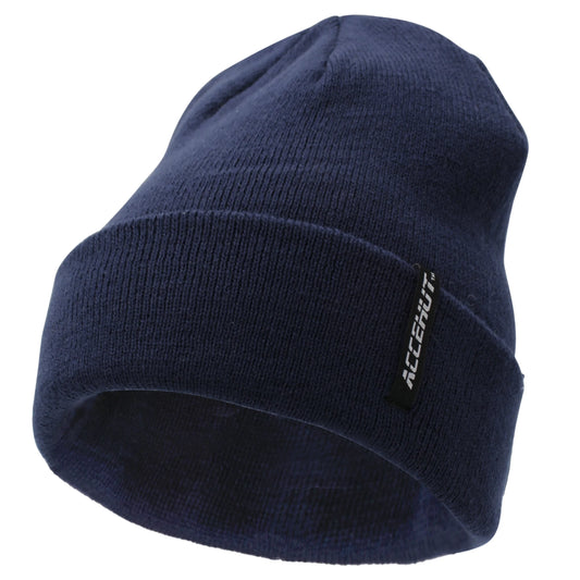 Unisex Acrylic Knit Beanie - Cozy Winter Ski Cap in Solid Colors for Men & Women - Stretchy Cuffed Skull Hat for Warmth and Style Navy