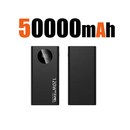120W 50000Mah High Capacity Power Bank Fast Charging Powerbank Portable Battery Charger for Iphone Samsung Huawei 2024
