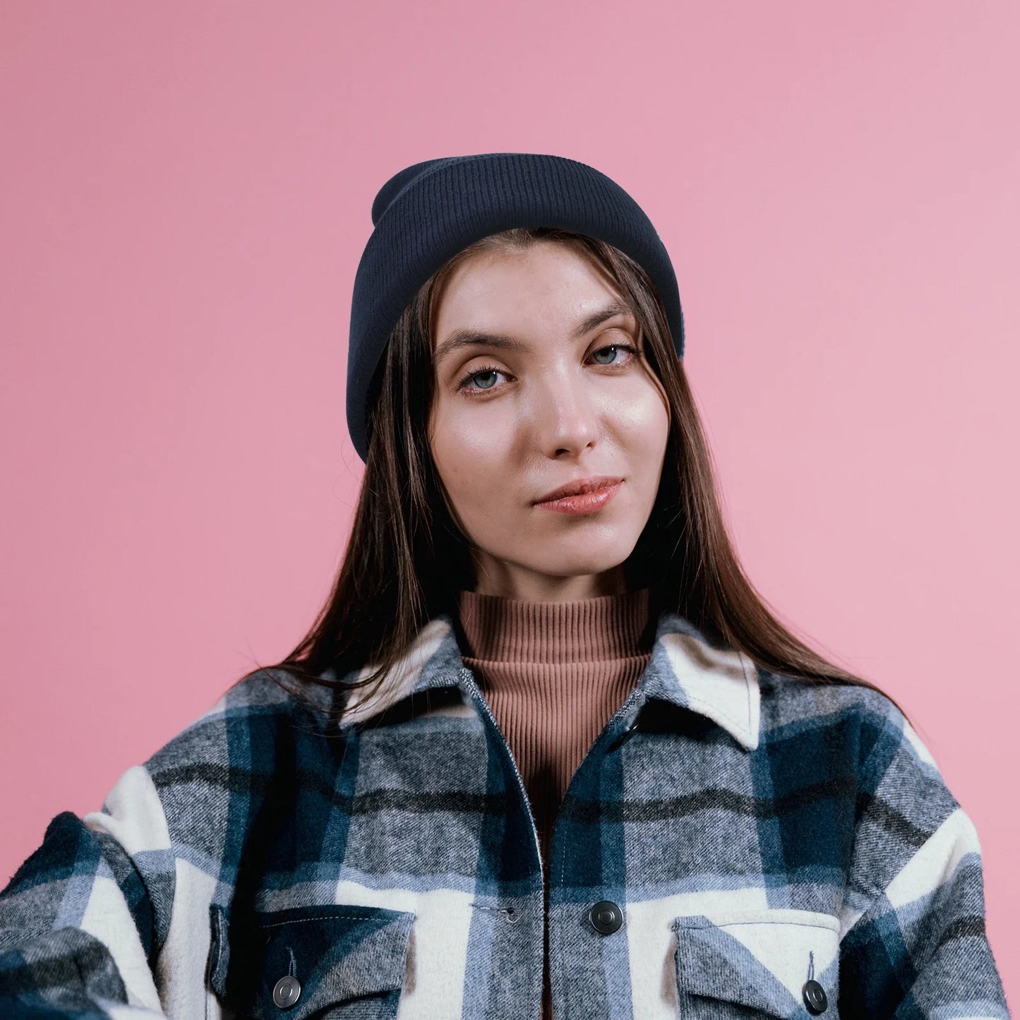 Unisex Acrylic Knit Beanie - Cozy Winter Ski Cap in Solid Colors for Men & Women - Stretchy Cuffed Skull Hat for Warmth and Style Navy