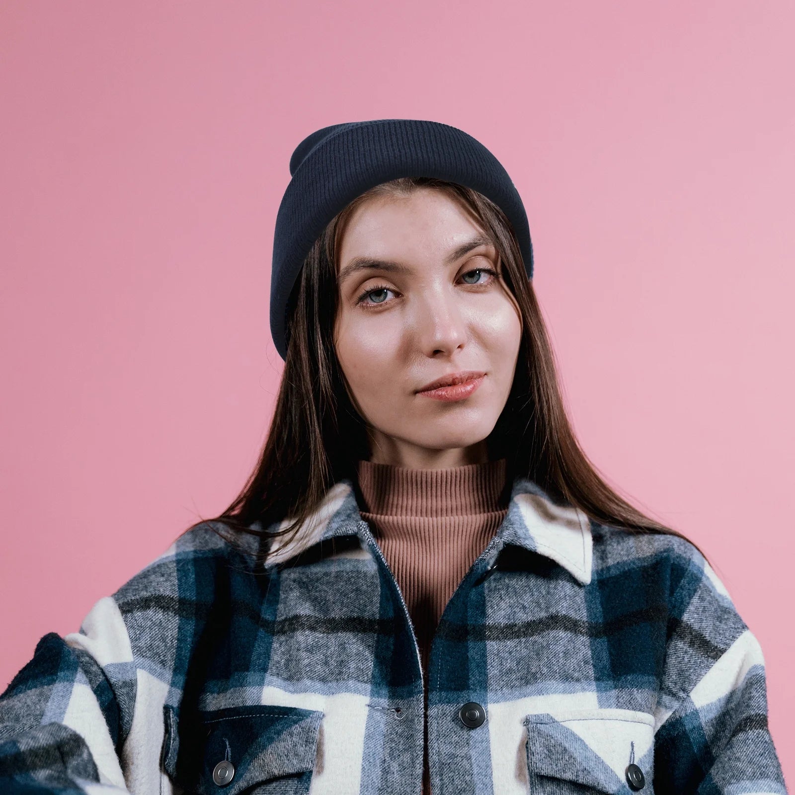 Unisex Acrylic Knit Beanie - Cozy Winter Ski Cap in Solid Colors for Men & Women - Stretchy Cuffed Skull Hat for Warmth and Style Navy