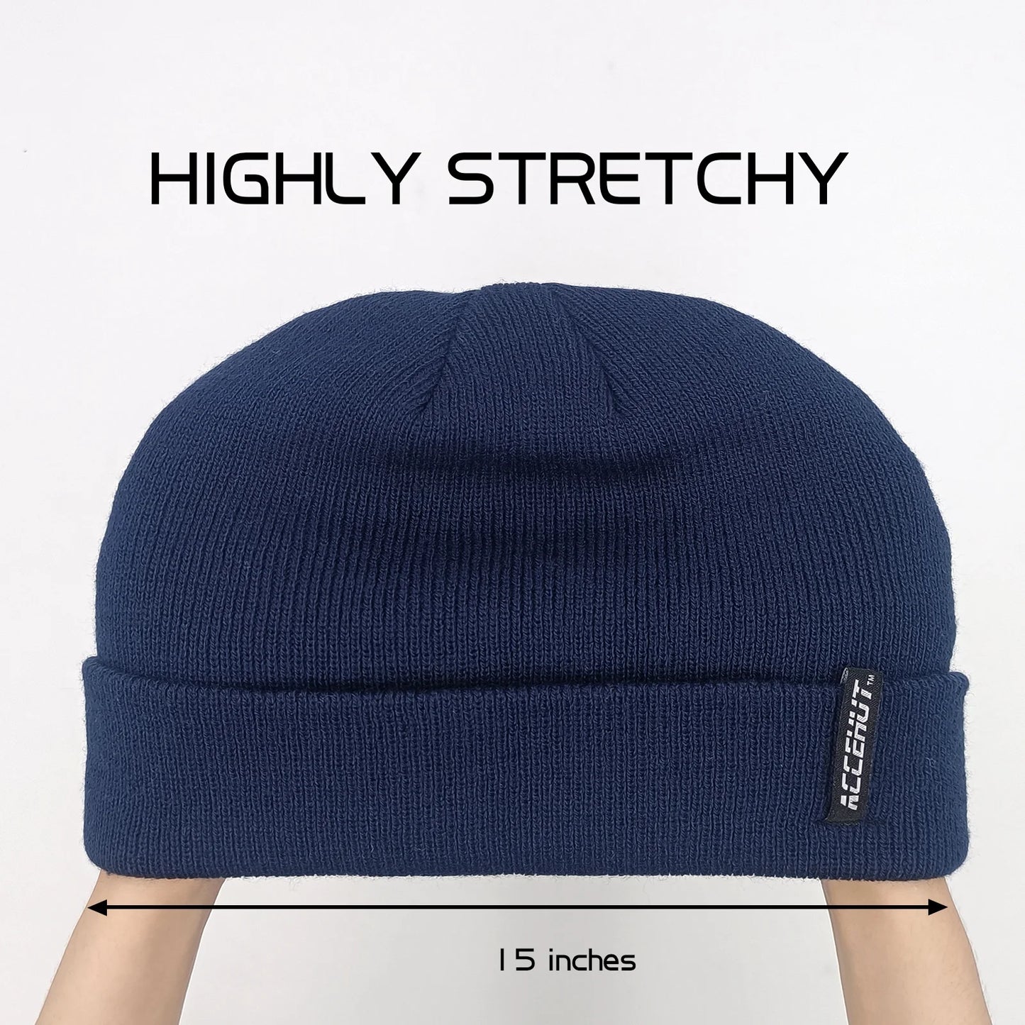 Unisex Acrylic Knit Beanie - Cozy Winter Ski Cap in Solid Colors for Men & Women - Stretchy Cuffed Skull Hat for Warmth and Style Navy