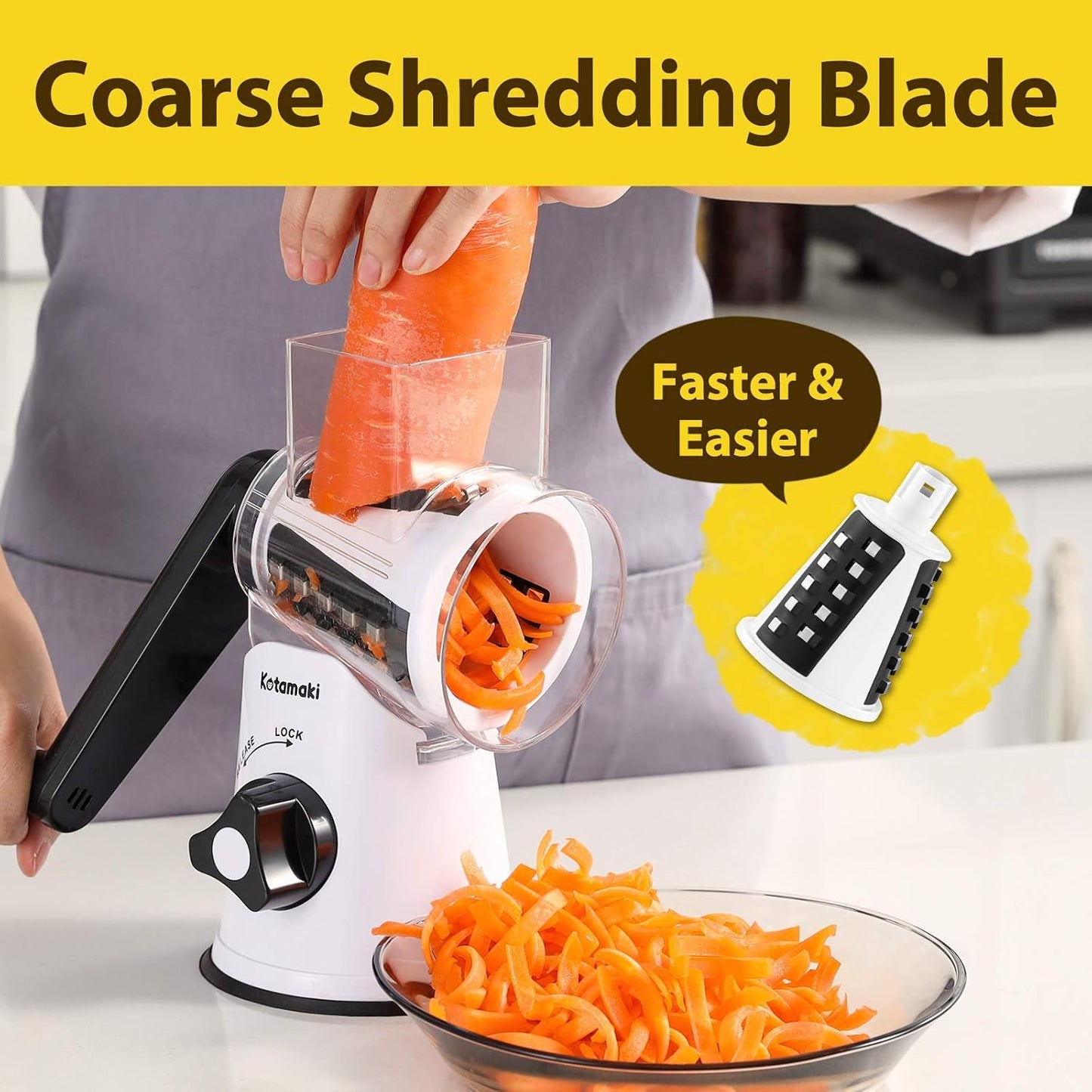Rotary Vegetable Grater, Food Shredder Vegetable Grater for Kitchen, Dishwasher Safe Kitchen Grater and Vegetable Slicer for Cucumber, Zucchini, Carrot, Potato, Etc