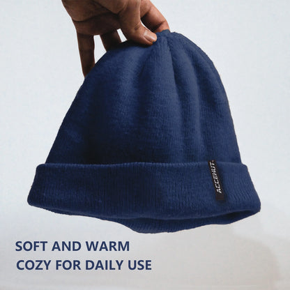 Unisex Acrylic Knit Beanie - Cozy Winter Ski Cap in Solid Colors for Men & Women - Stretchy Cuffed Skull Hat for Warmth and Style Navy