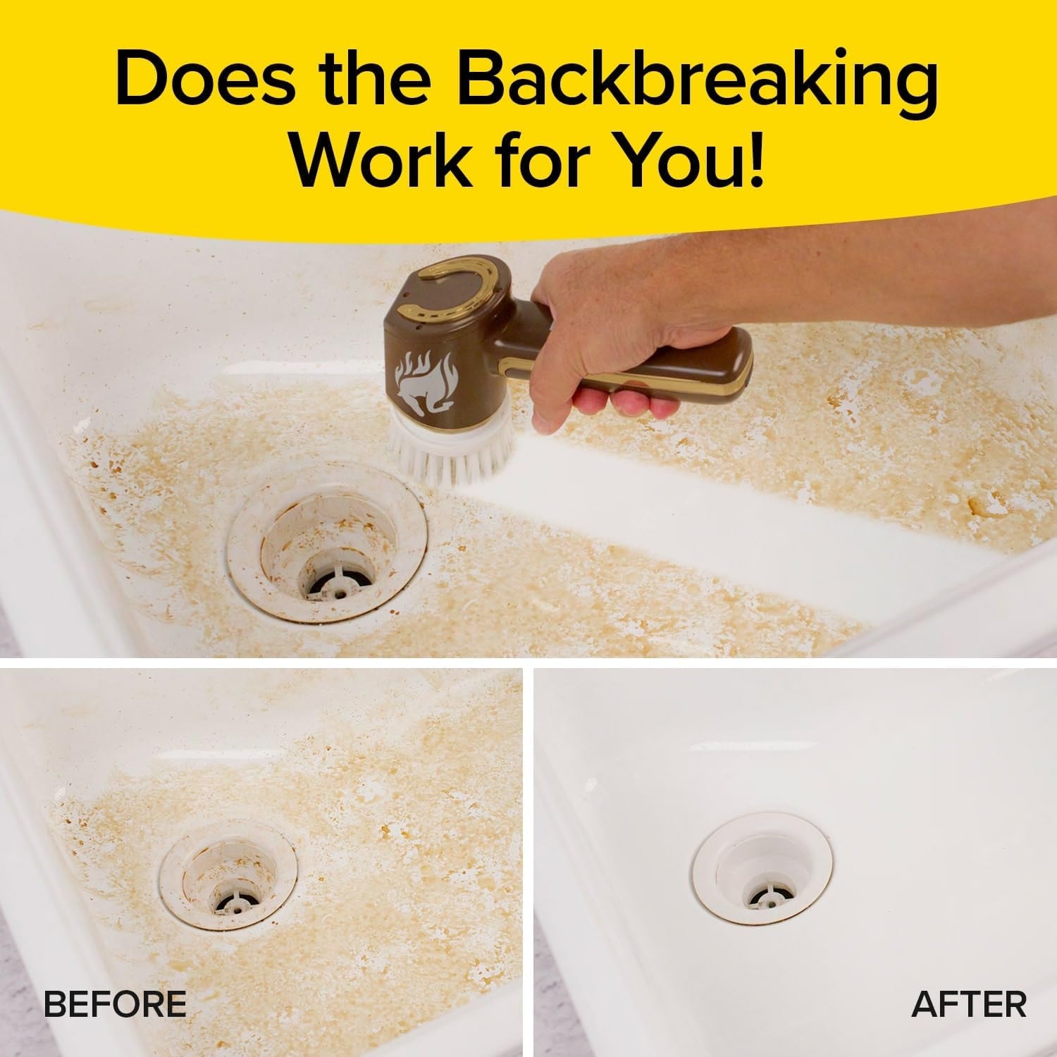 Horsepower Scrubber Gold Edition, Longer Battery Life, Electric Power, Rechargeable, Spins 350 RPM, Waterproof, 5 Brush Heads, as SEEN on TV, Cleans Dirt & Grime: Bathrooms, Kitchen, Indoors/Outdoors