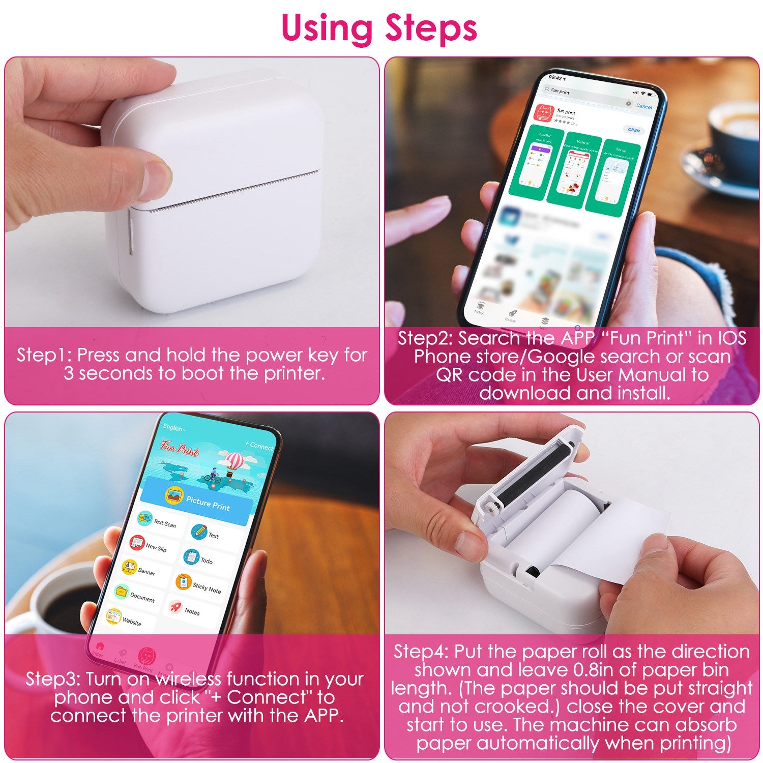 Mini Printer - Printer Paper 'Options' -- Pocket Wireless Thermal Printer Portable Mini Sticker Maker Machine Rechargeable Inkless Photo Printer for Printing Label Journal Study Notes Memo Photos