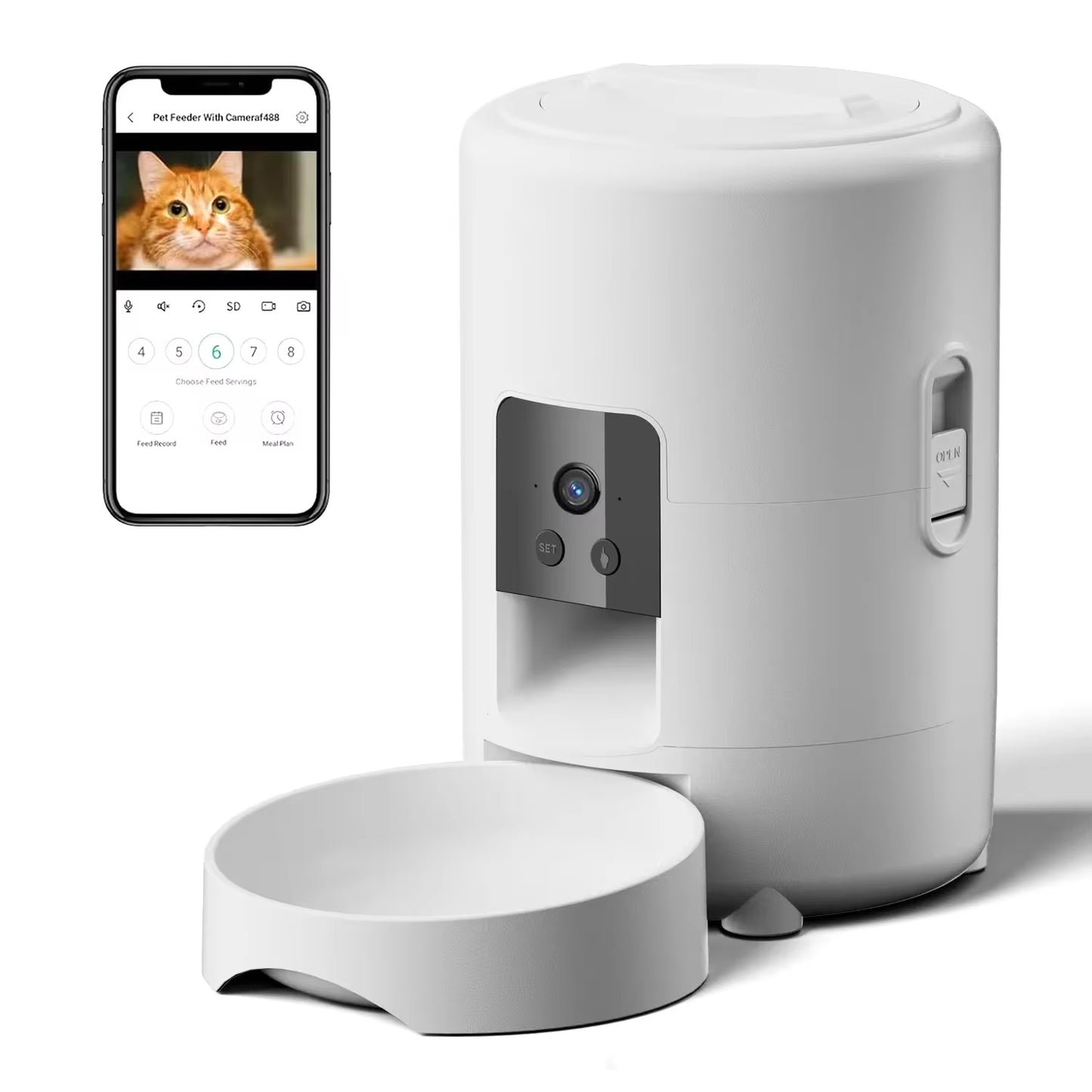 2 L Automatic Pet Feeder with Photography Cat and Dog Food Dispenser Smart Timer No Night Vision Pet Feeding Supplies