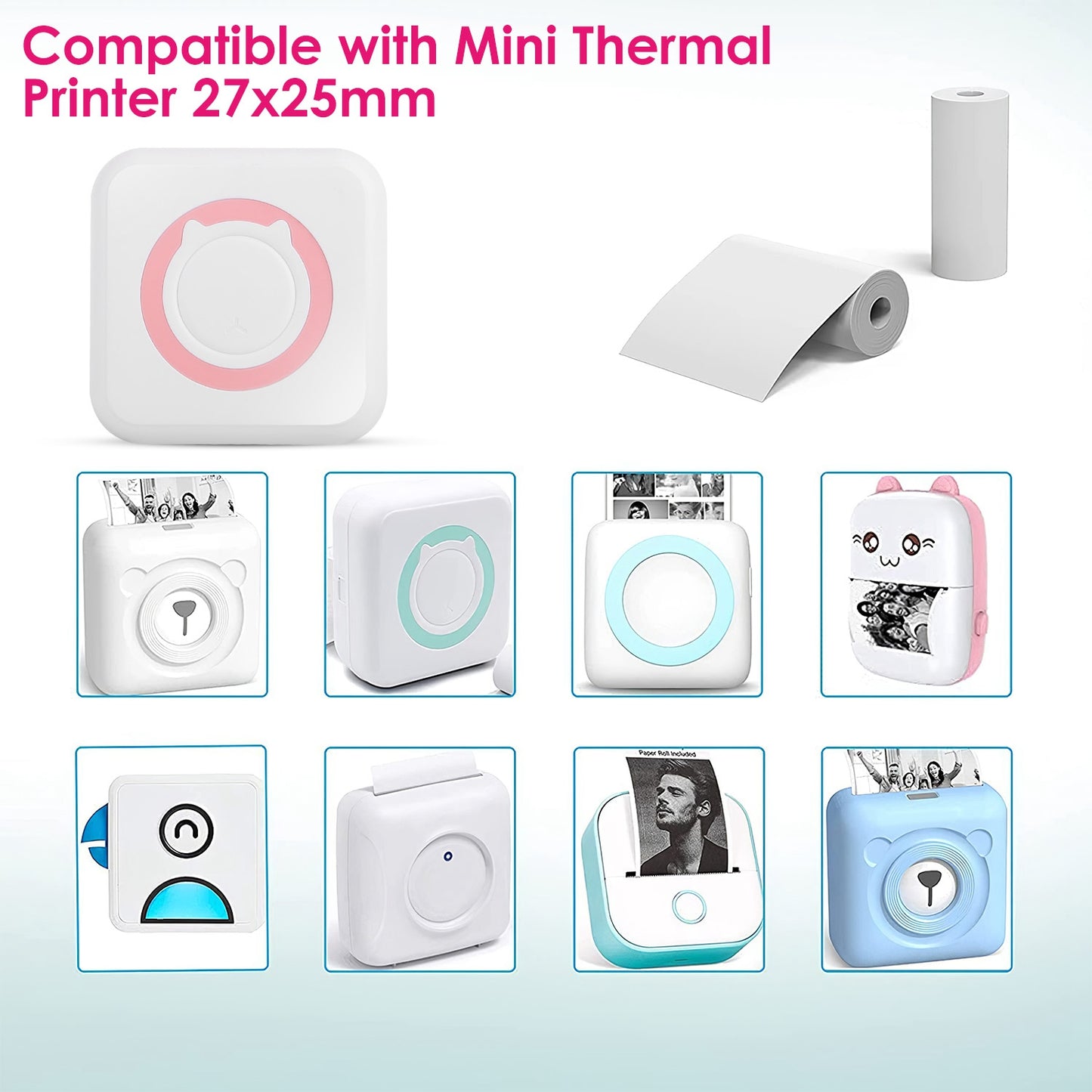 Mini Printer - Printer Paper 'Options' -- Pocket Wireless Thermal Printer Portable Mini Sticker Maker Machine Rechargeable Inkless Photo Printer for Printing Label Journal Study Notes Memo Photos