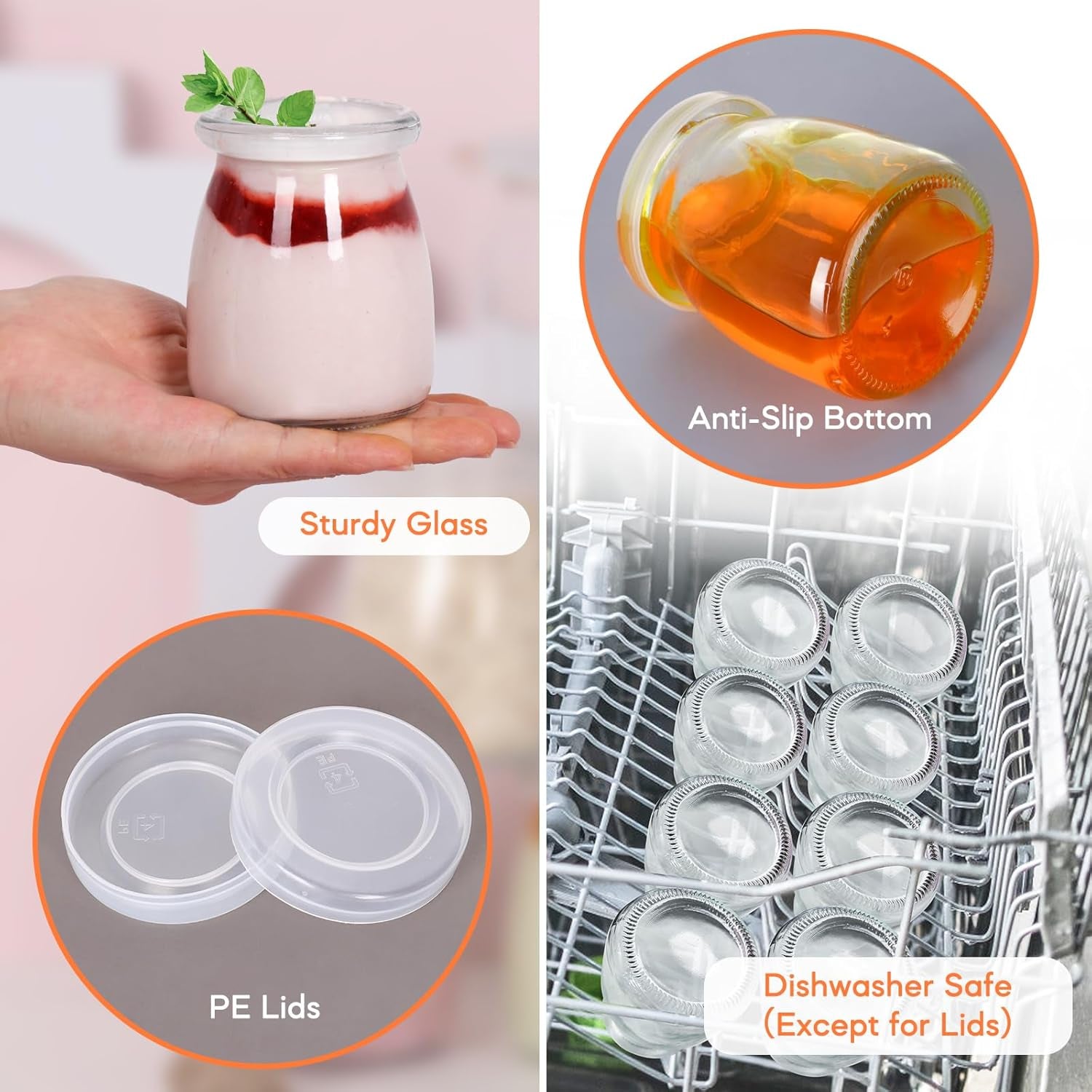6.7Oz Small Glass Jars 20Pack, Clear Glass Pudding Jars with PE Lids and Tags, Spice Jars/Glass Jelly Jars/Yogurt Jars/Candle Containers/Small Jars with Lids (Set of 20)