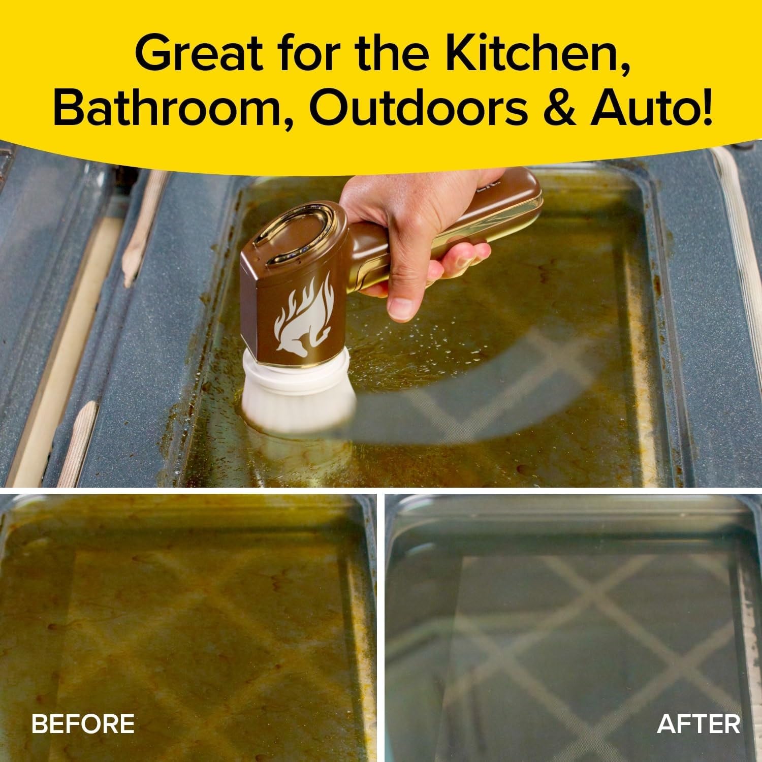 Horsepower Scrubber Gold Edition, Longer Battery Life, Electric Power, Rechargeable, Spins 350 RPM, Waterproof, 5 Brush Heads, as SEEN on TV, Cleans Dirt & Grime: Bathrooms, Kitchen, Indoors/Outdoors