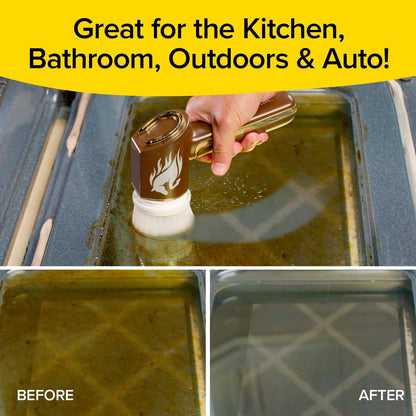 Horsepower Scrubber Gold Edition, Longer Battery Life, Electric Power, Rechargeable, Spins 350 RPM, Waterproof, 5 Brush Heads, as SEEN on TV, Cleans Dirt & Grime: Bathrooms, Kitchen, Indoors/Outdoors