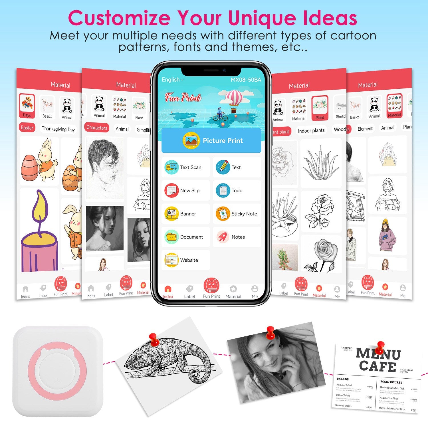 Mini Printer - Printer Paper 'Options' -- Pocket Wireless Thermal Printer Portable Mini Sticker Maker Machine Rechargeable Inkless Photo Printer for Printing Label Journal Study Notes Memo Photos